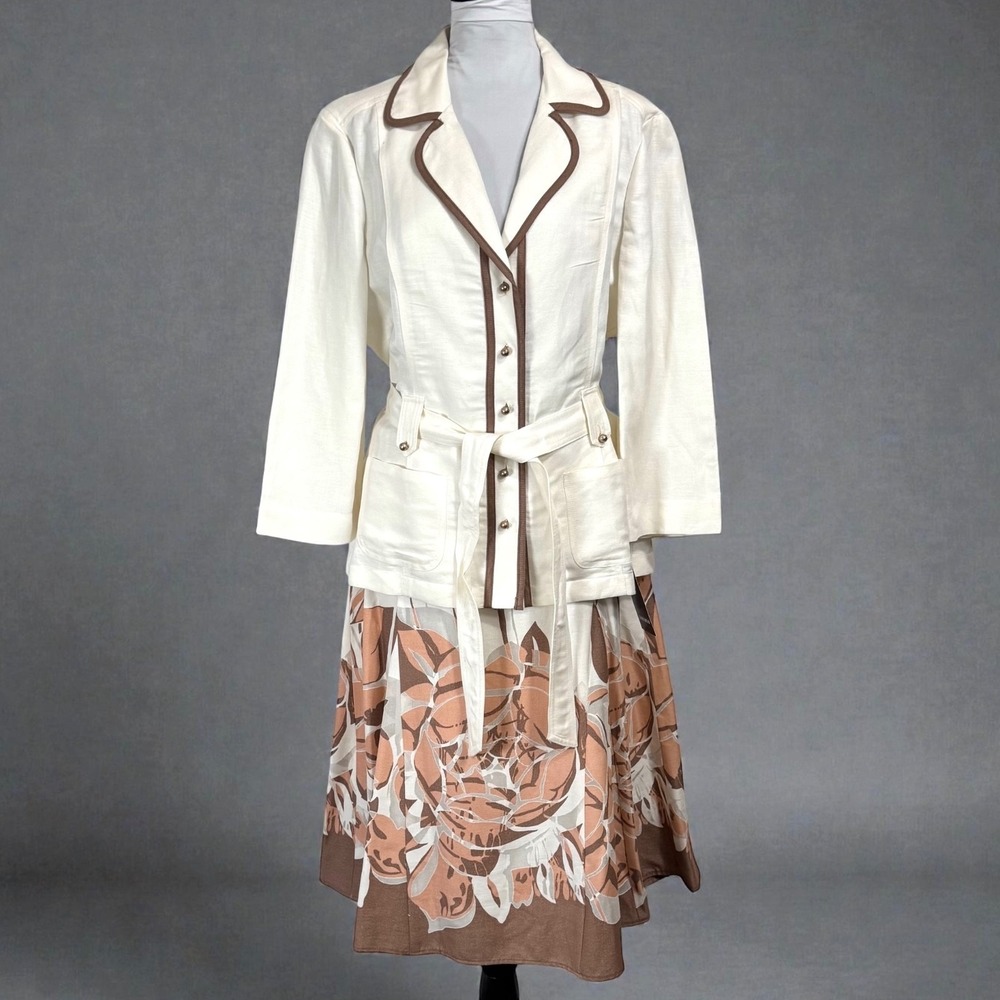 NWT Jones NY Floral Skirt Set Sz 16 14 Linen Blend Utility Jacket Safari VTG Y2K